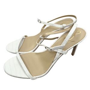 Sam Edelman Sandals Womens Size 8 White Croc Embossed Faux Leather Beachy Heels